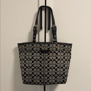 Coach Black and Cream Signature Tote